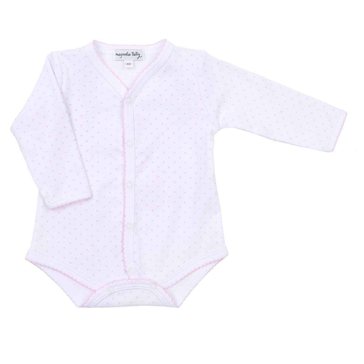 Mini Dots Front Snap Long Sleeve Bodysuit, Pink