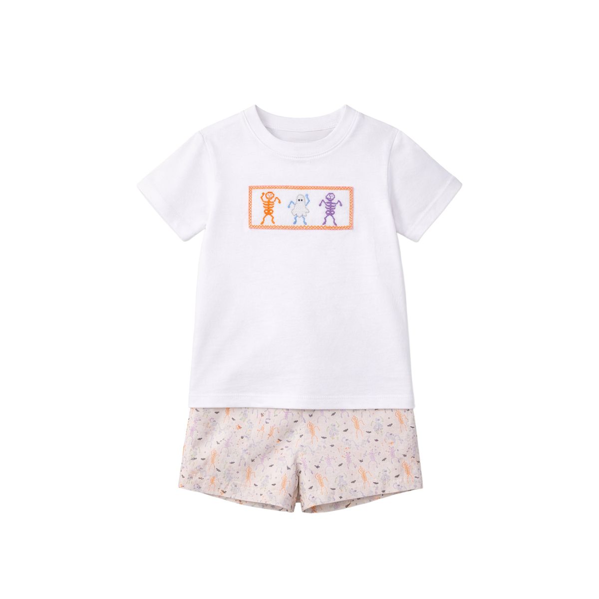 Ollie Smocked Short Set, Dancing Skeletons