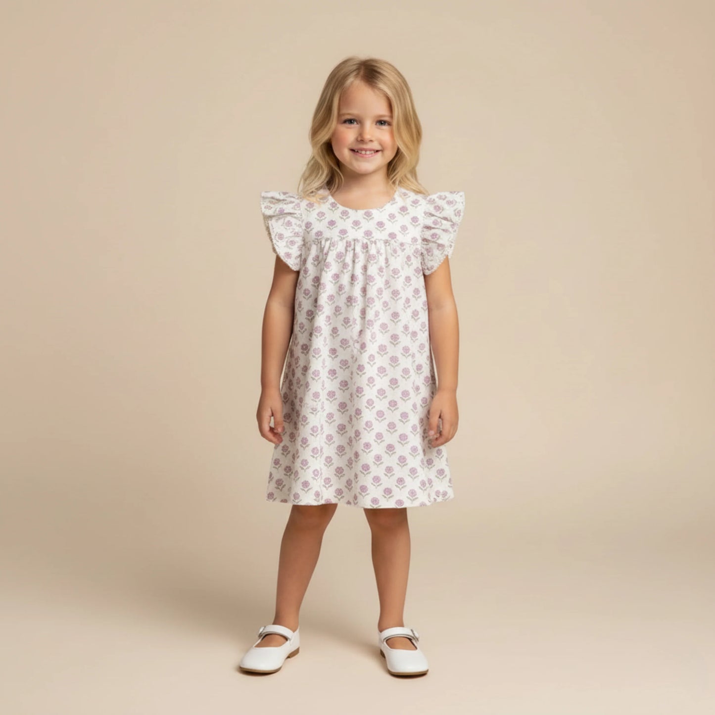 Short Sleeve Flutter Dress- Lavender