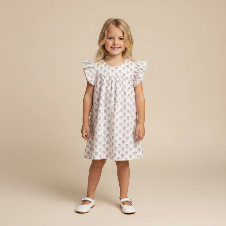 Short Sleeve Flutter Dress- Lavender