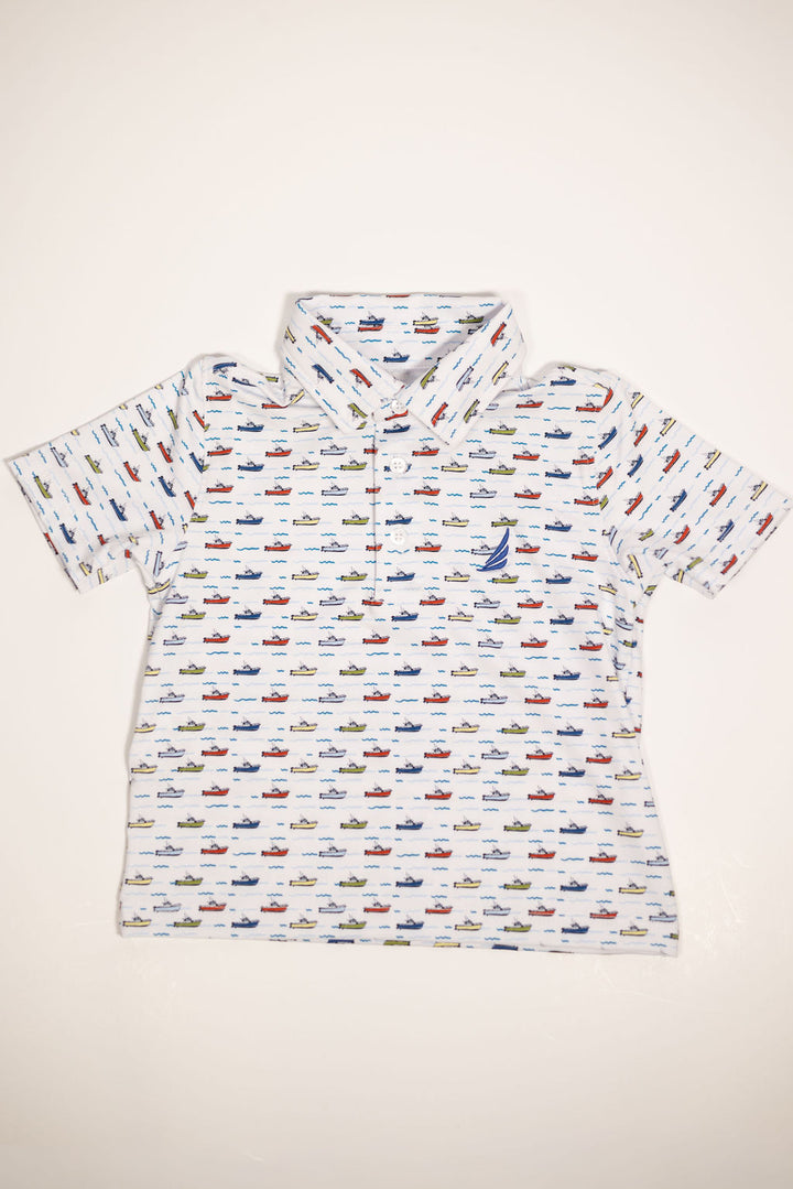 Boys Boat Print Performance Polo