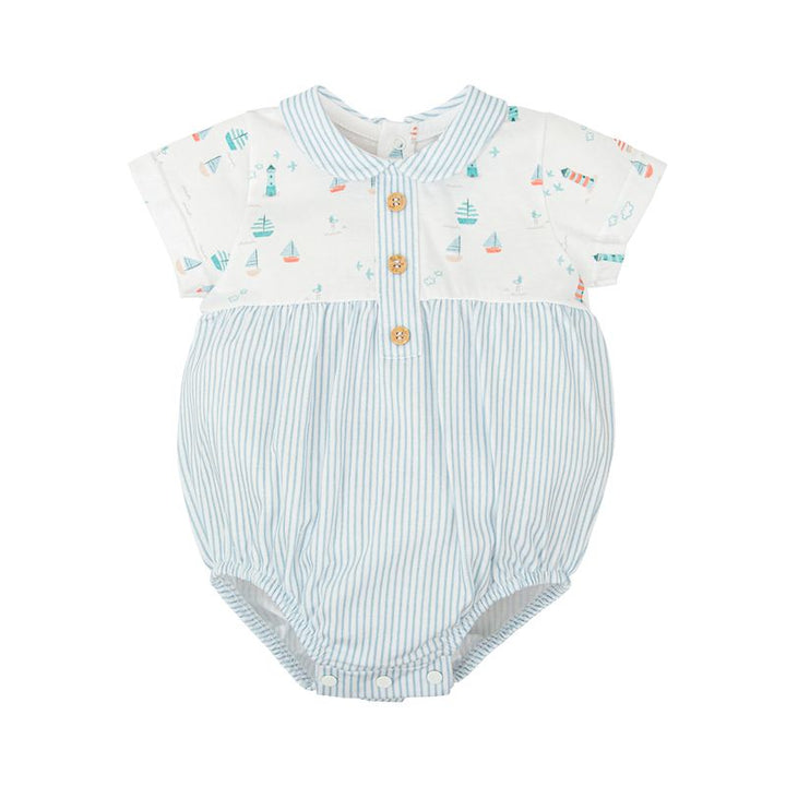 Boys Cotton Knit Romper, Blue