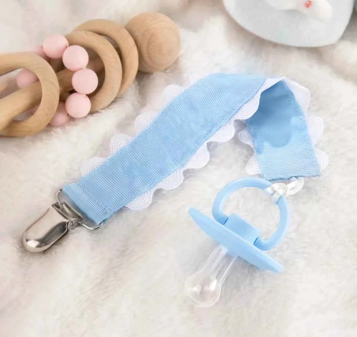 Pacifier Clip, Blue with White Trim