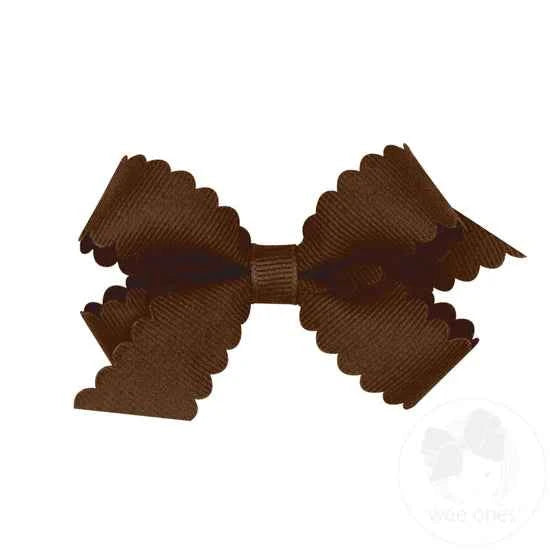 Mini Grosgrain Bow with Scalloped Edge, Coffee