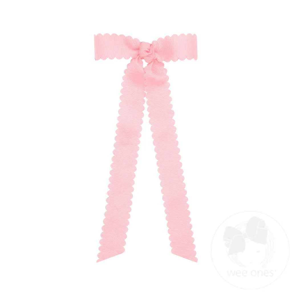 Mini Grosgrain Bowtie with Scallop Edge, Light Pink