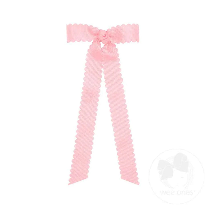 Mini Grosgrain Bowtie with Scallop Edge, Light Pink