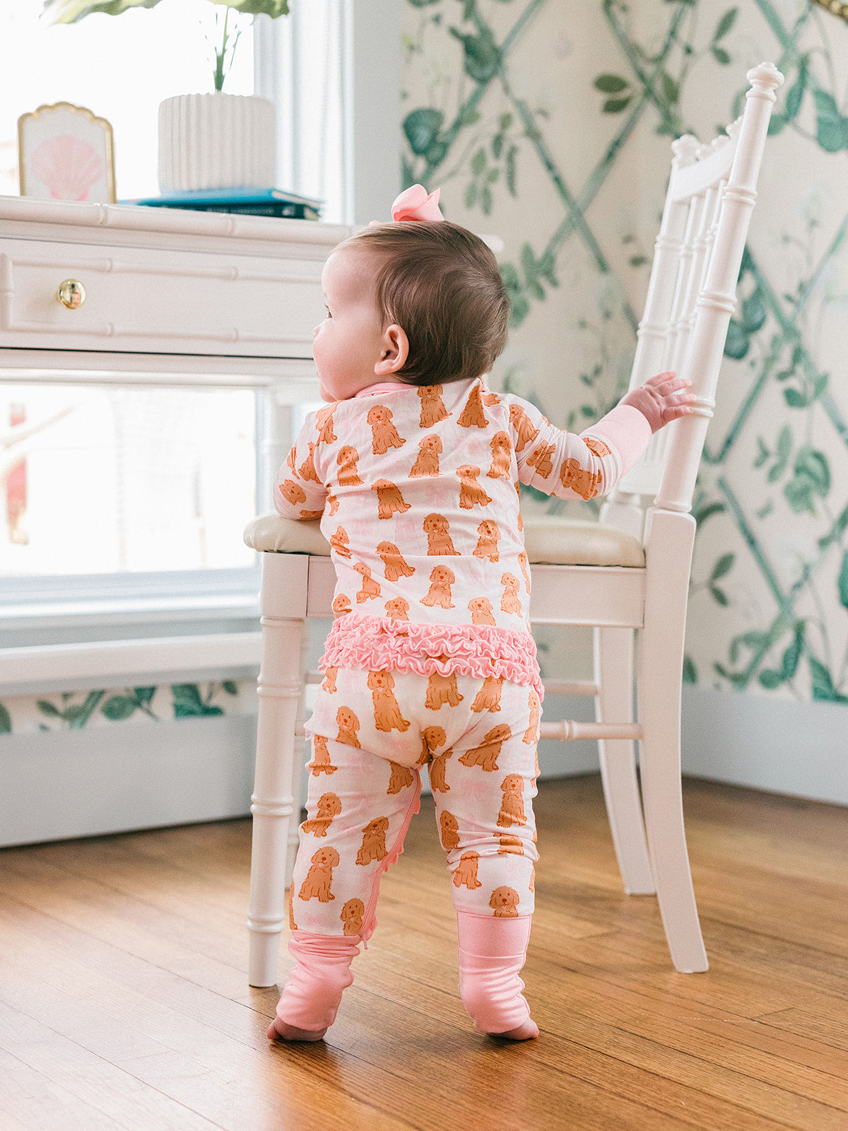 Pink Goldendoodle Ruffle Romper