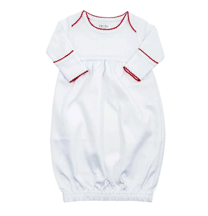 Picot Trim Gown, White with Red