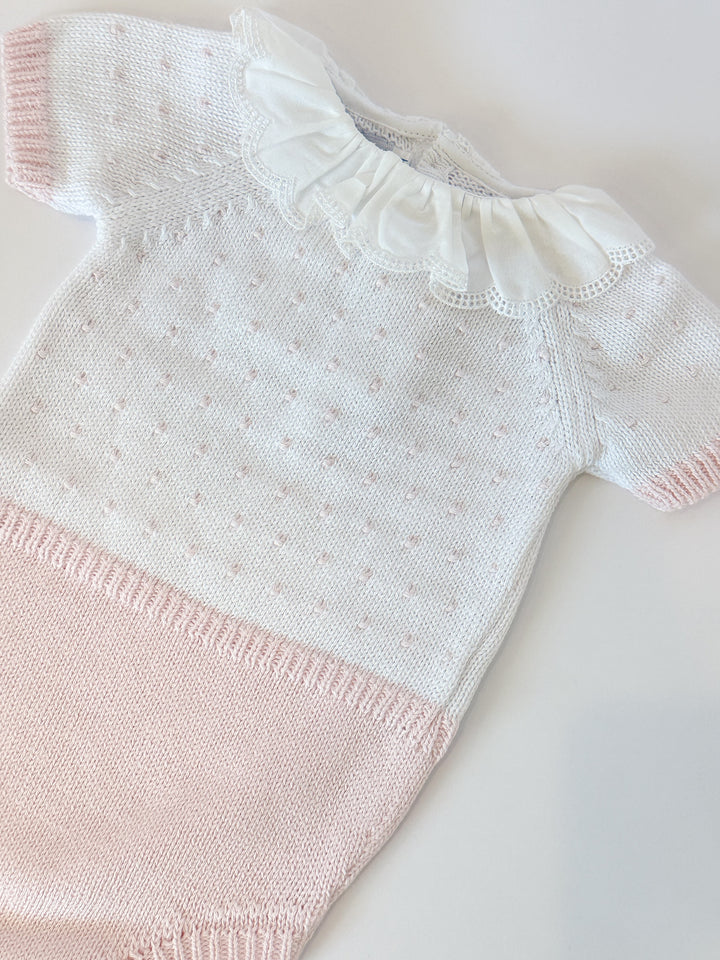 Short Sleeved Ruffle Dot Bubble Pink
