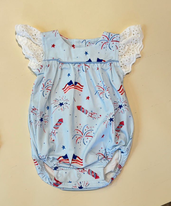 Elizabeth Eyelet Sleeve Bubble- Fireworks & Freedom