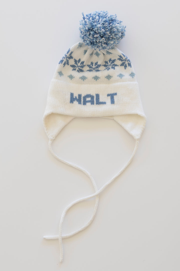 Nordic Earflap Hat-white with denim and light blue