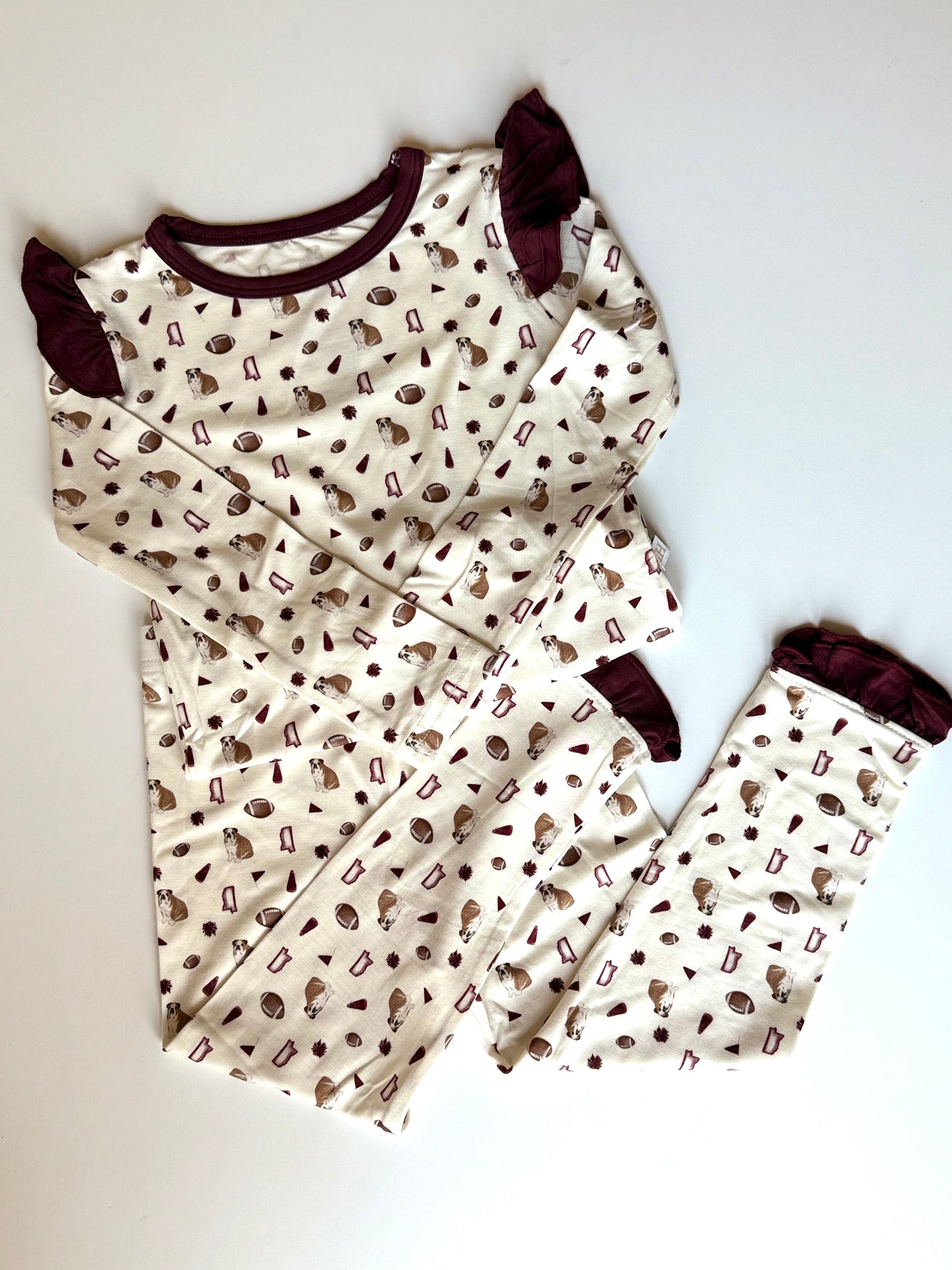 Girls Ruffle Maroon Bulldog Loungewear Set