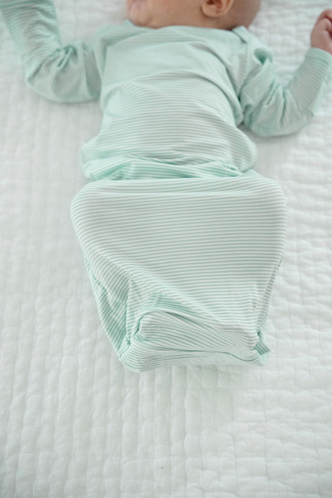 Newborn Gown Pistachio Mini Stripe