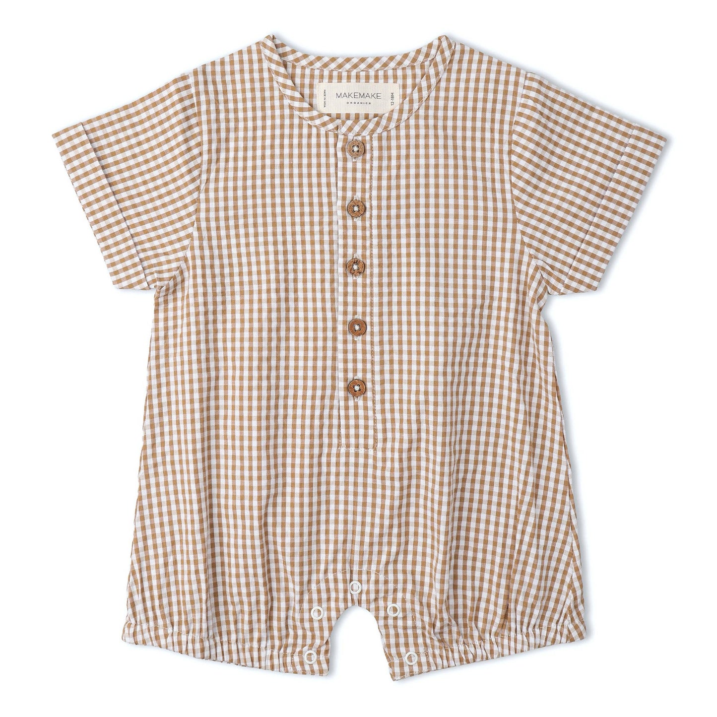 Short Bubble Romper- Caramel Check