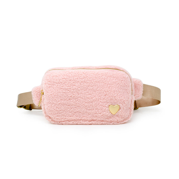 Fuzzy Crossbody Sling Bag w/ Heart for Kids: Pink