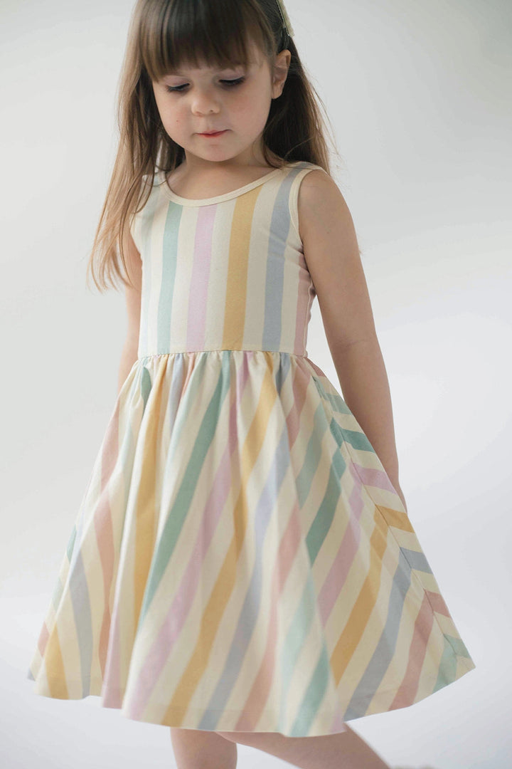 Sleeveless Twirl Dress- Pastel Stripes