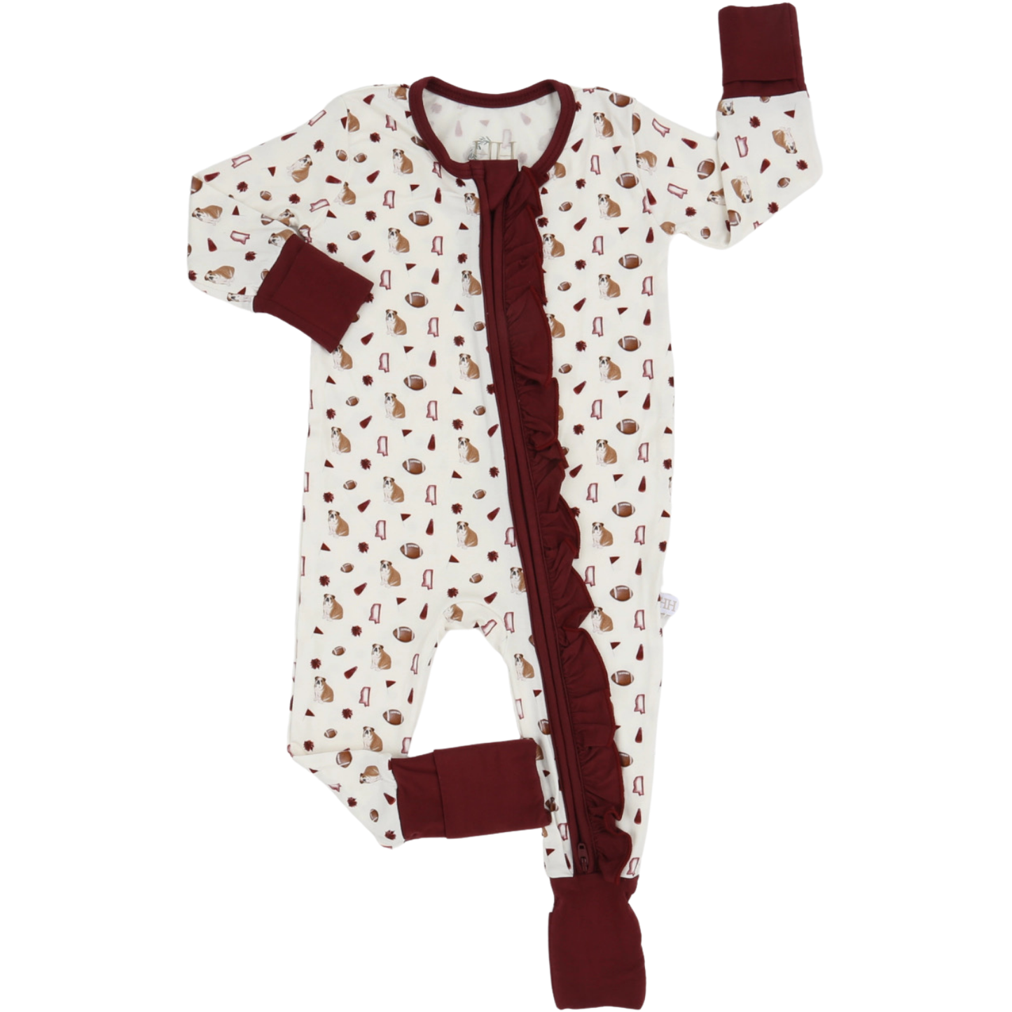 Girls Maroon Bulldog Zipper Romper