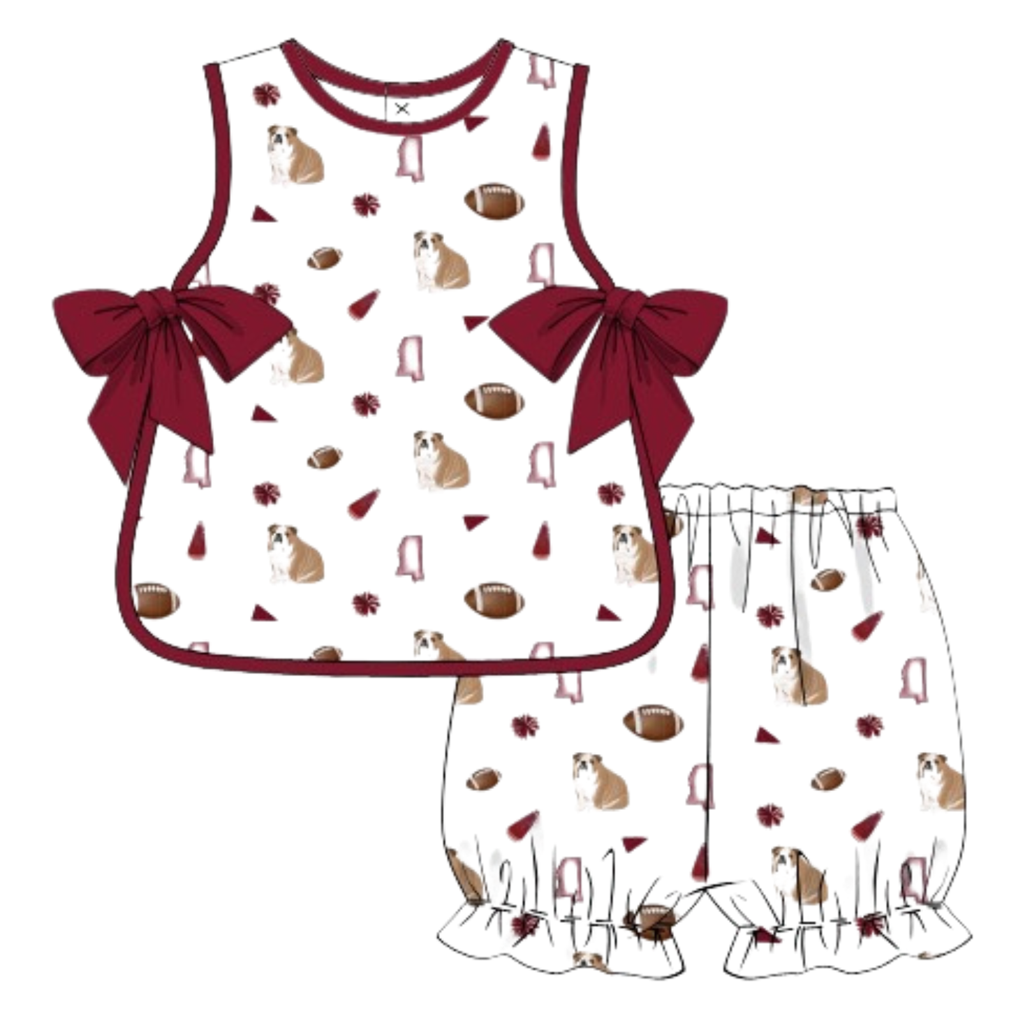 Girls Maroon Bulldog Tie Bloomer Set