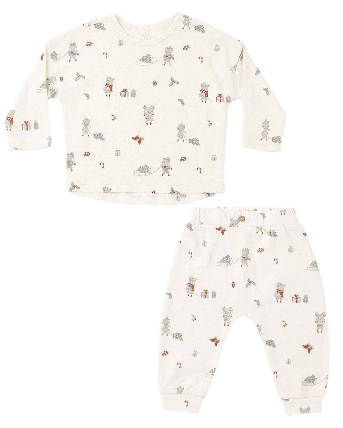 Long Sleeve Tee + Pant Set, Holiday Mouse