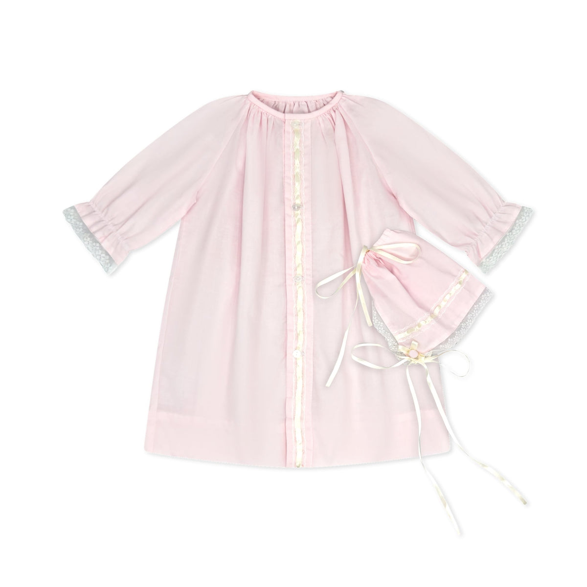Blessings Daygown, Pink with Ecru Satin Ribbon