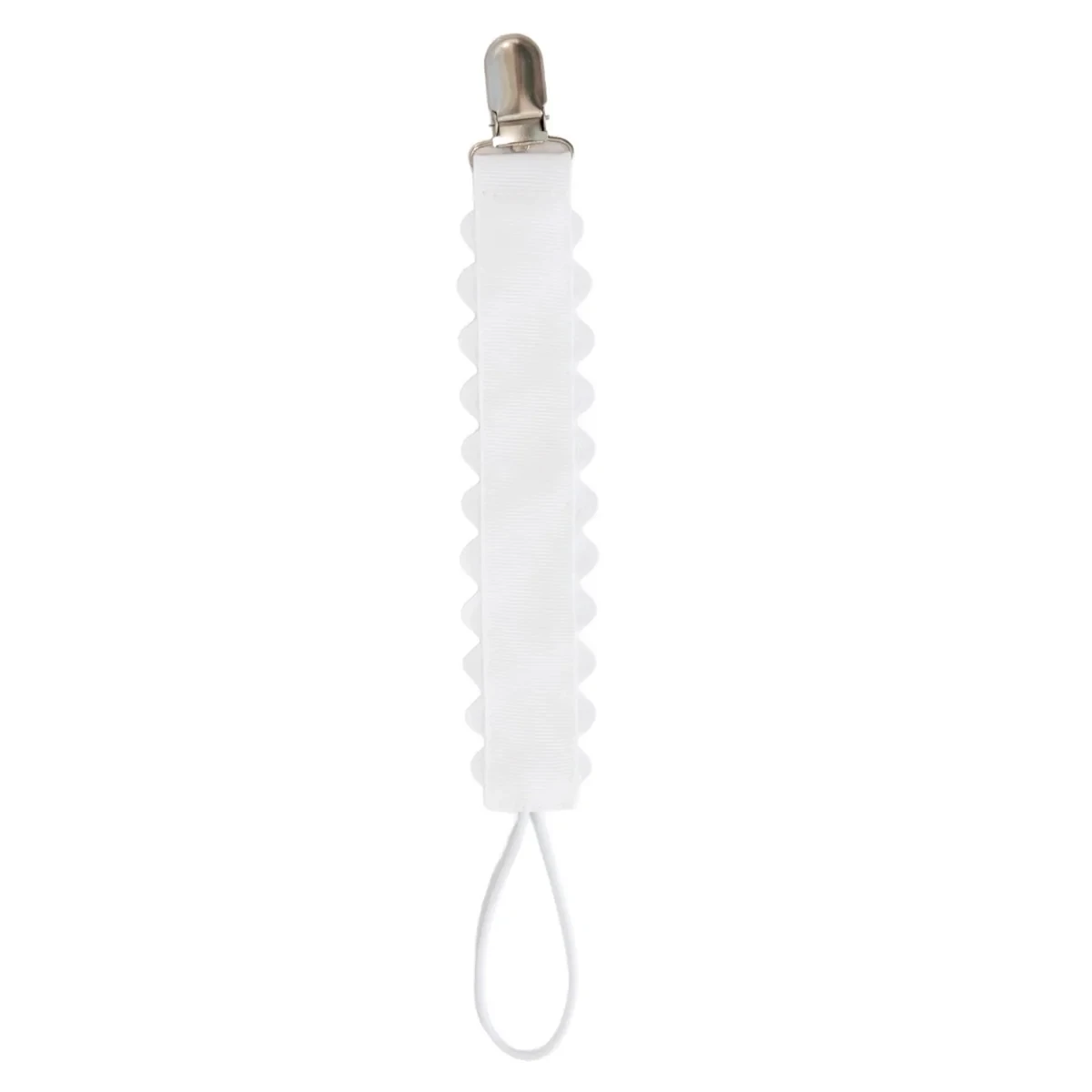 Pacifier Clip, White with White Trim