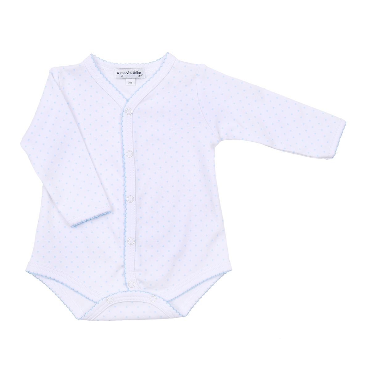 Mini Dots Front Snap Long Sleeve Bodysuit, Blue