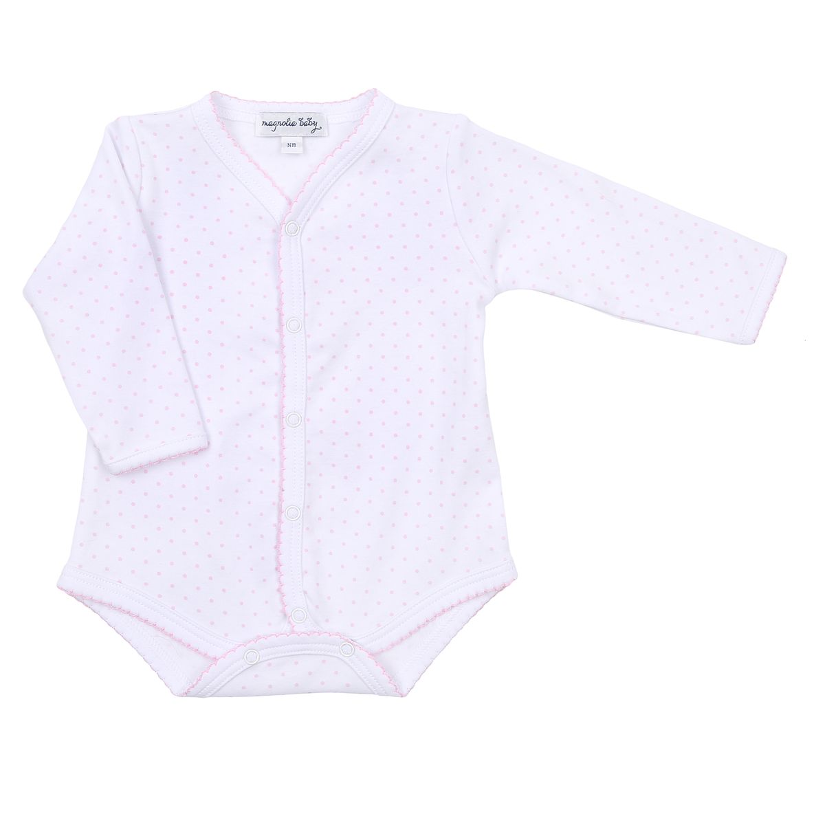 Mini Dots Front Snap Long Sleeve Bodysuit, Pink