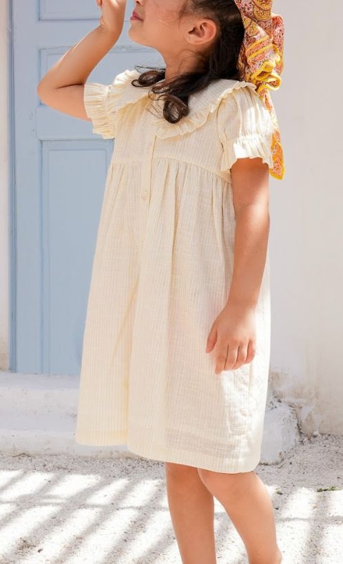 Yellow Stripe Puff Sleeve Dress