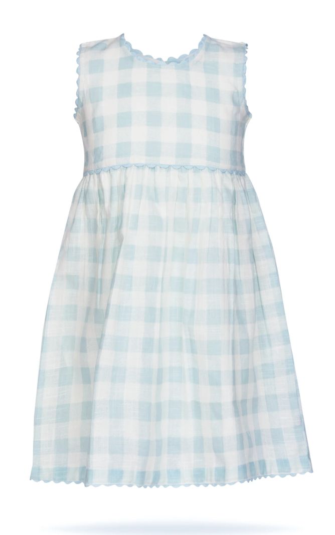 Blue Check Dress with Ric Rac Trim