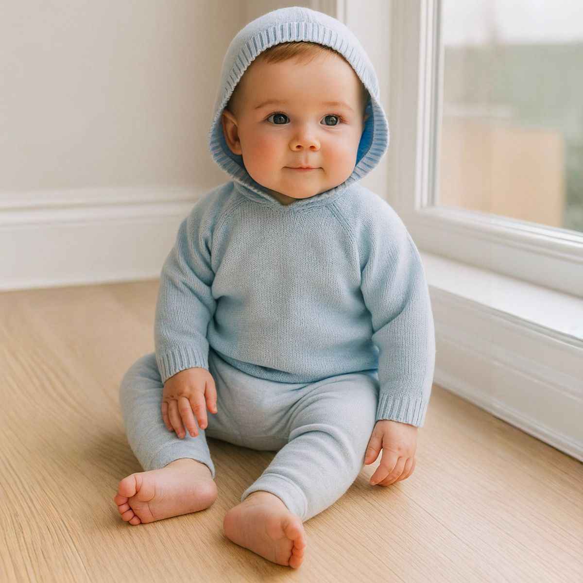 Essentials Knit Blue Hooded Zip Pullover