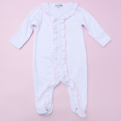 Essentials Ruffle Footie- White with Pink
