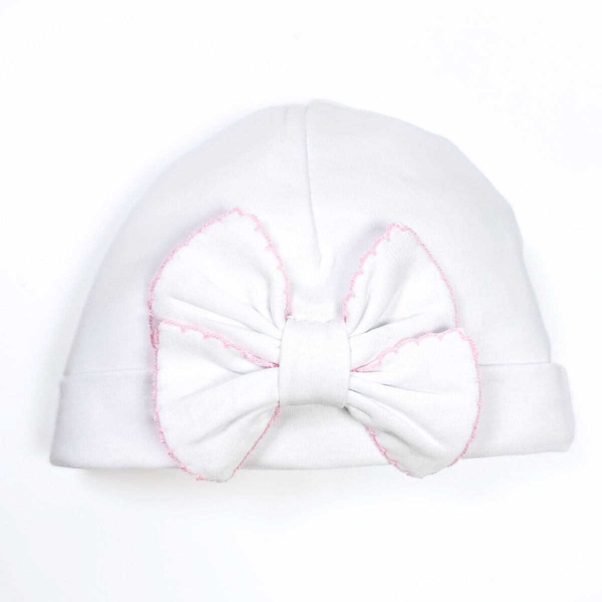 White Bow Hat with Pink Trim