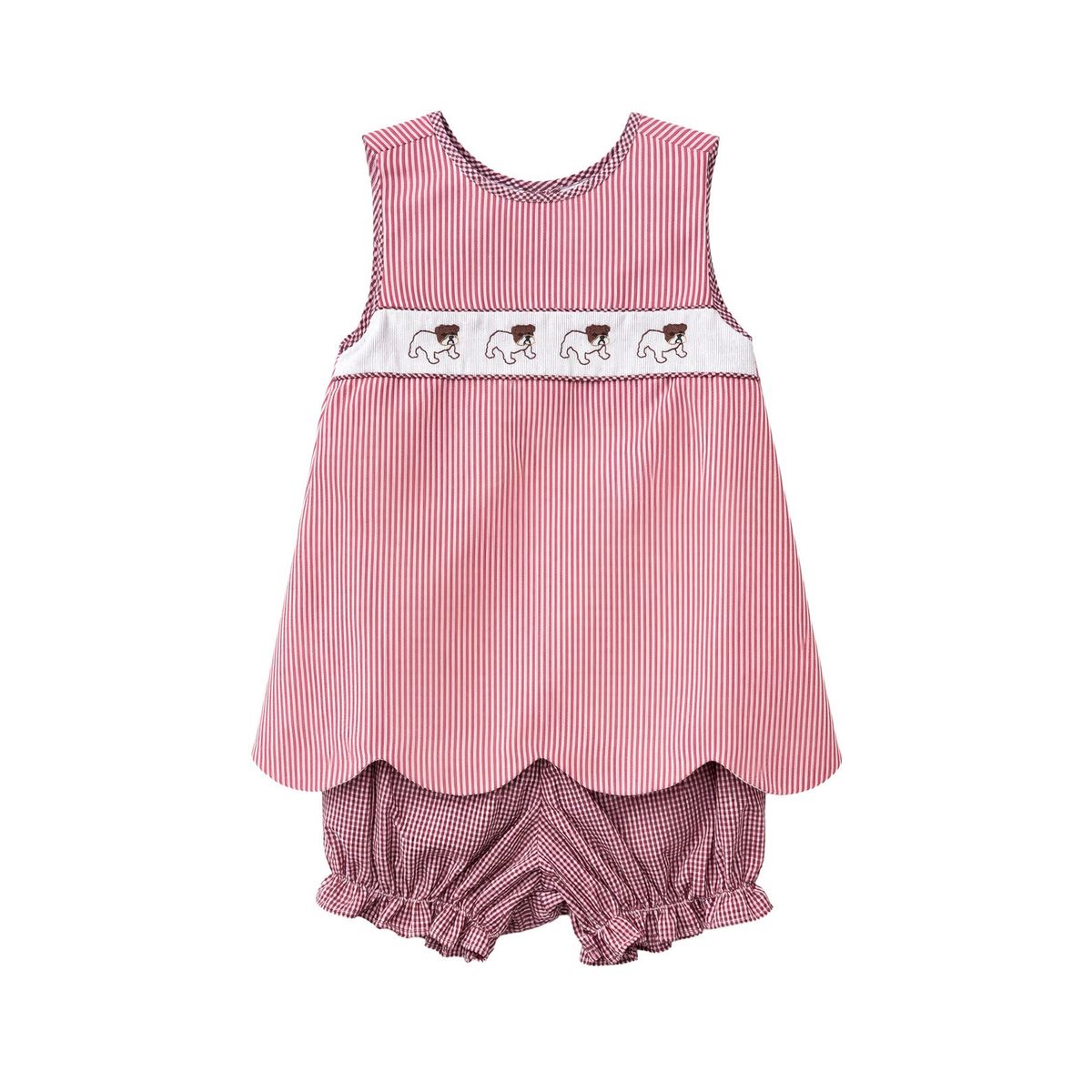 Elaine Scallop Bloomer Set, Maroon Bulldog Stripe