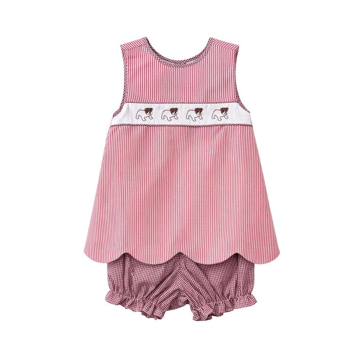 Elaine Scallop Bloomer Set, Maroon Bulldog Stripe