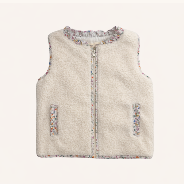 Sherpa Vest with Floral Trim