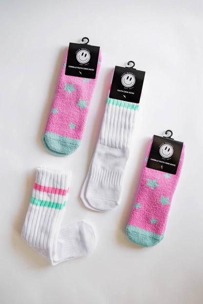 Crew Socks | Pink + Aqua Stripe