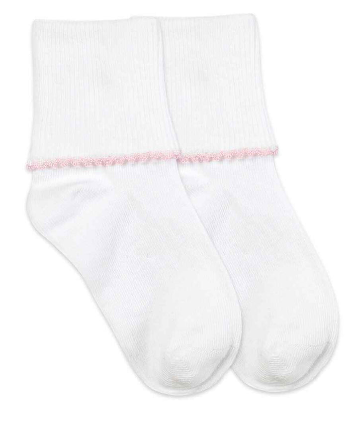 Jefferies Socks Smooth Toe Tatted Edge Turn Cuff Socks, Pink/White