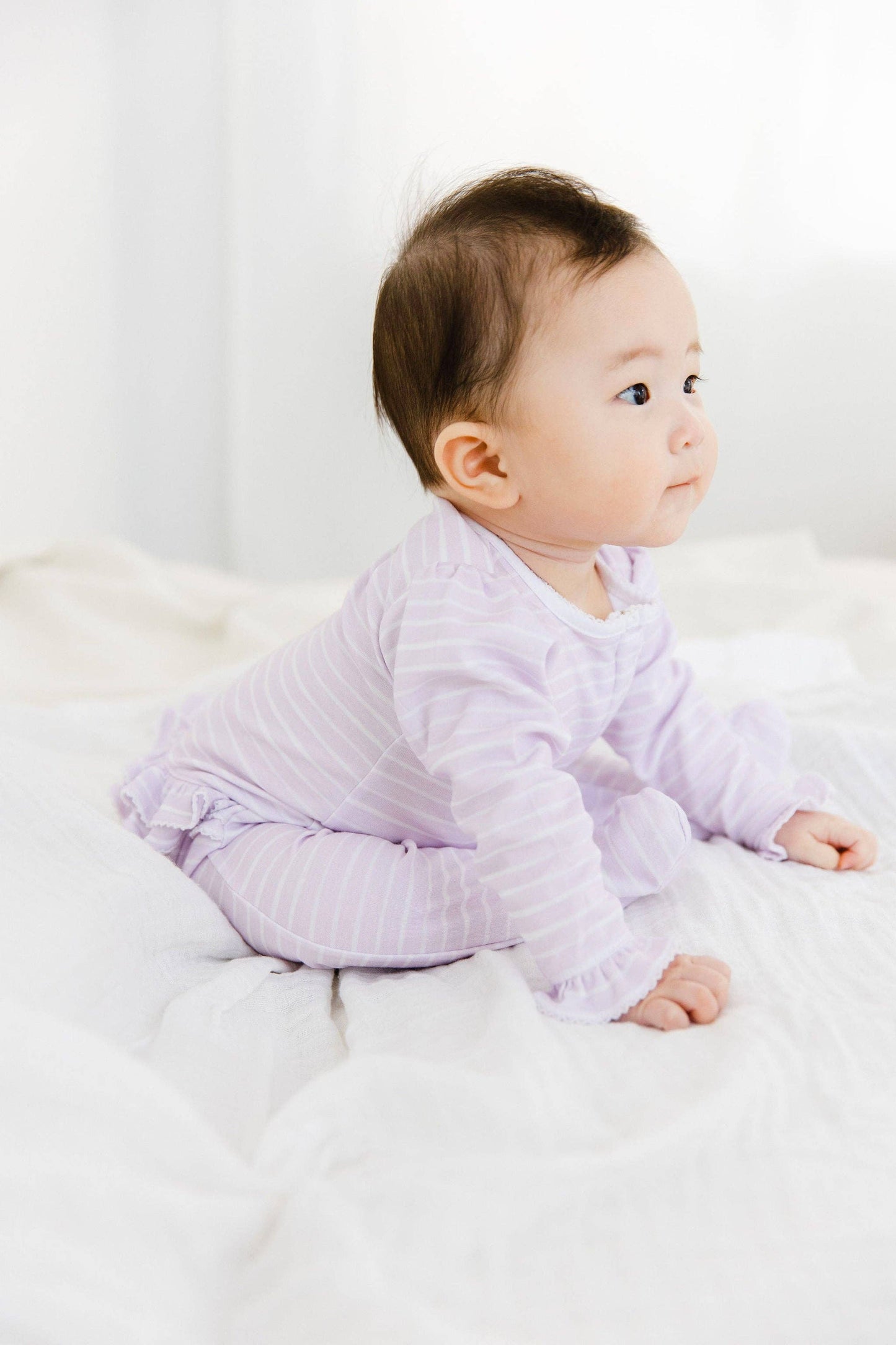 Lilac Stripe Ruffle Footie