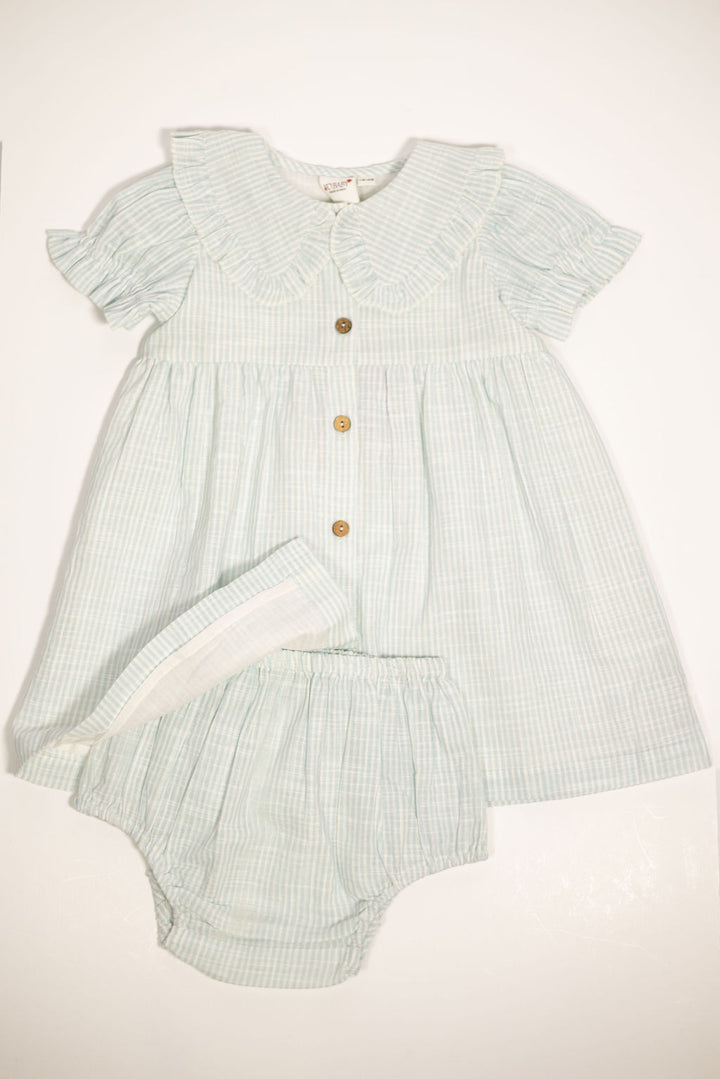 Blue Stripe Puff Sleeve Dress with Bloomer