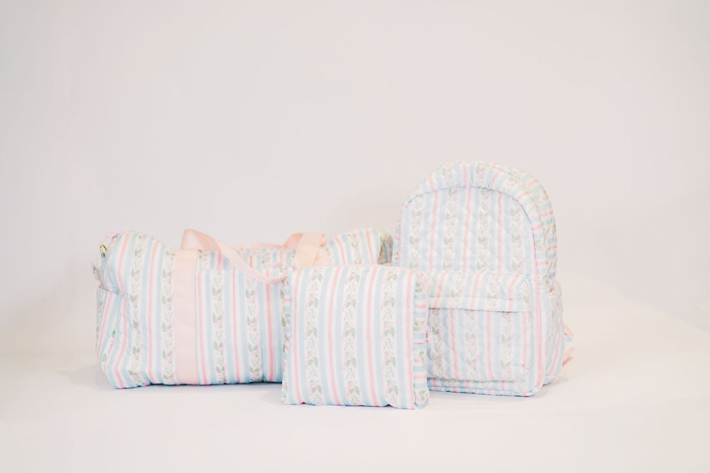 Blue Floral Stripe Quilted Duffle