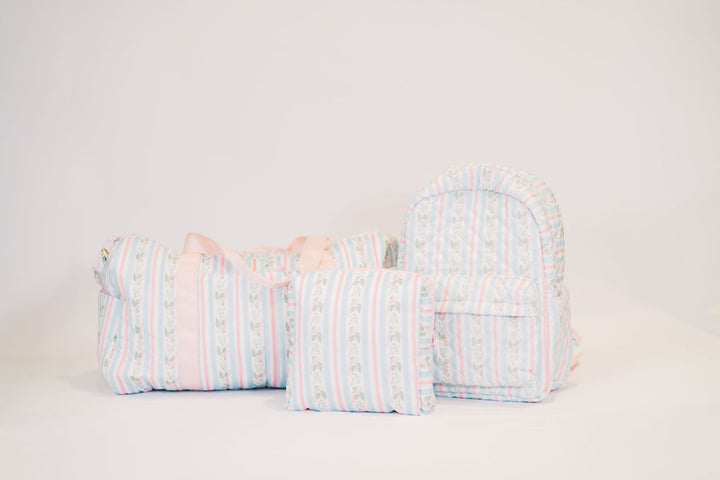 Blue Floral Stripe Quilted Duffle