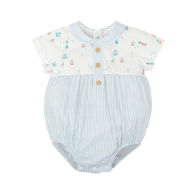 Boys Cotton Knit Romper, Blue