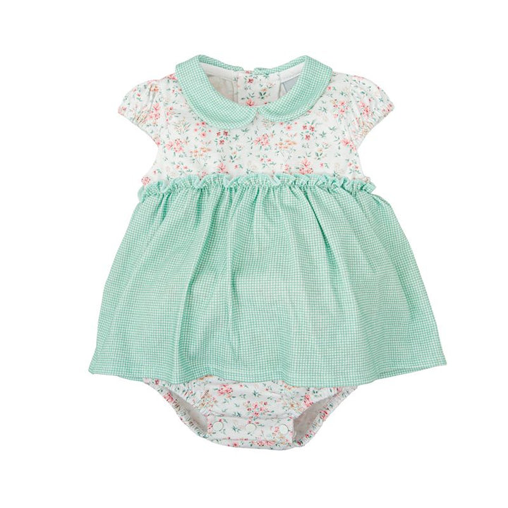 Girls Cotton Knit Romper, Green
