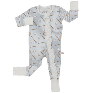 Girls Baseball Ruffle Double Zipper Romper