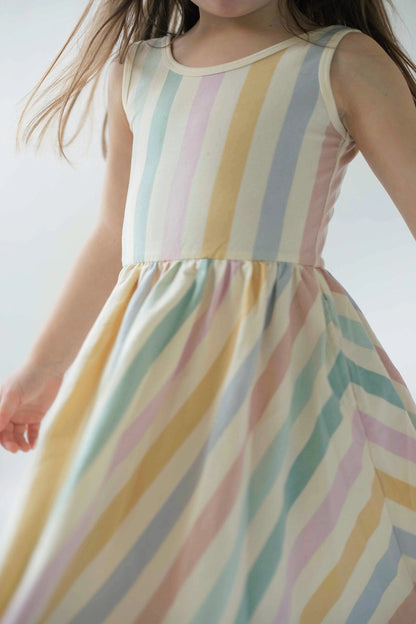 Sleeveless Twirl Dress- Pastel Stripes