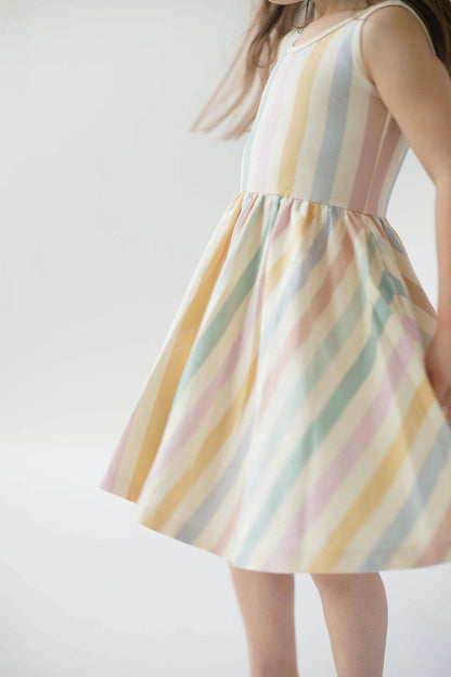 Sleeveless Twirl Dress- Pastel Stripes
