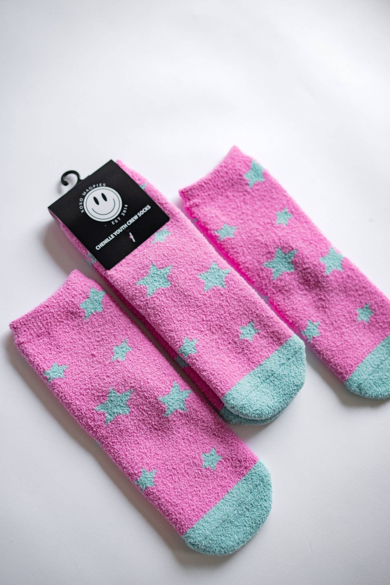 Fuzzy Sock | Pink + Aqua Star