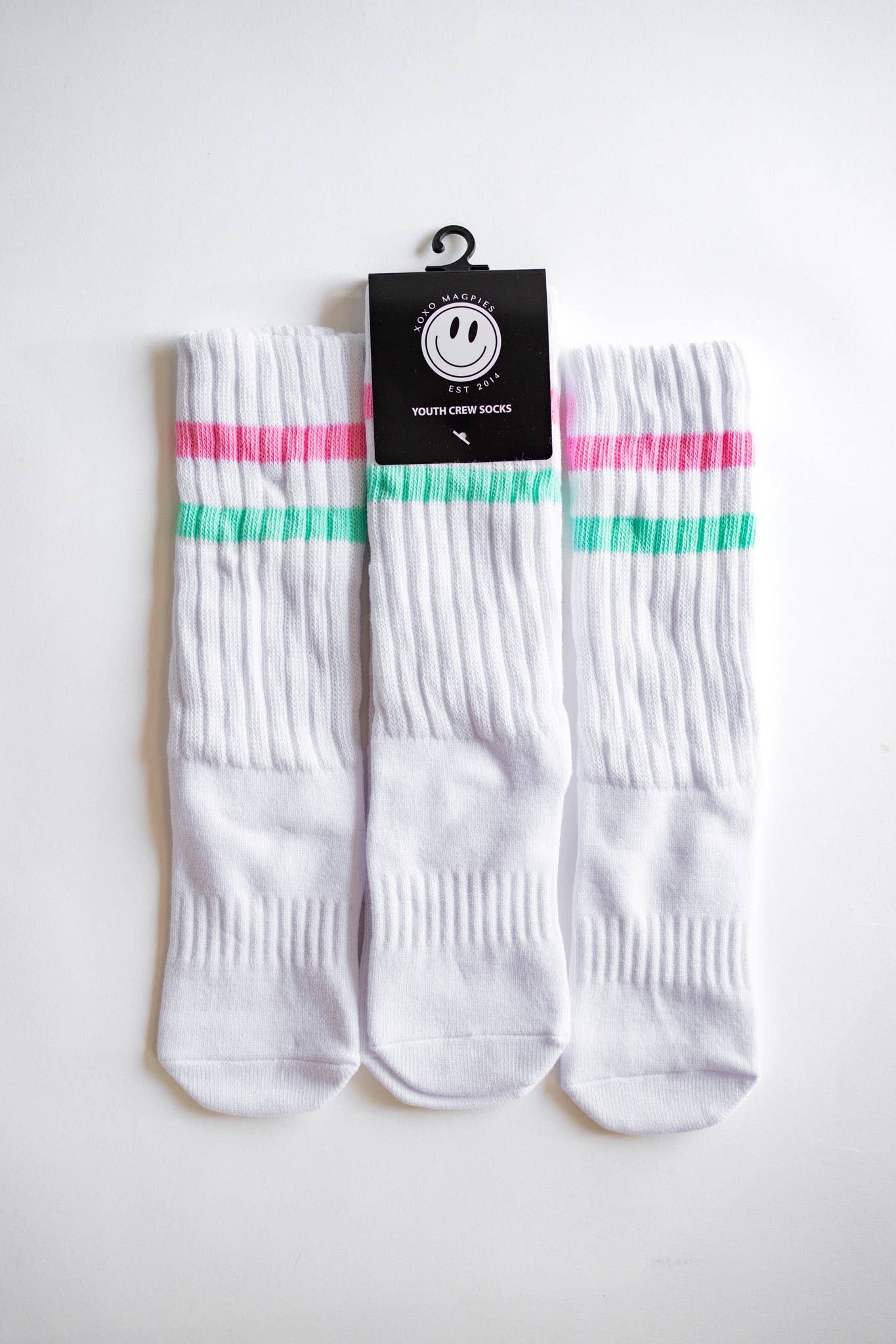 Crew Socks | Pink + Aqua Stripe