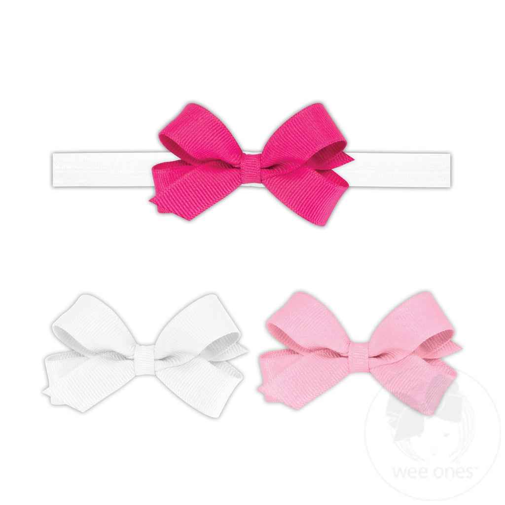 Three Tiny Grosgrain Hair Bows with Band, Pink