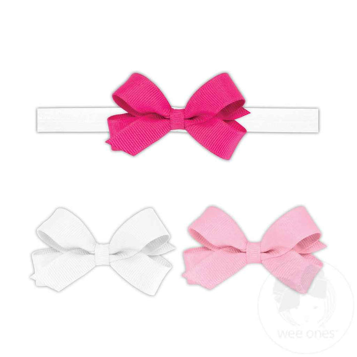 Three Tiny Grosgrain Hair Bows with Band, Pink